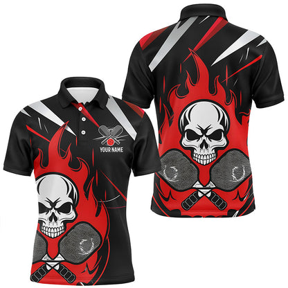 Custom Red Flame Pickleball Shirts For Men, Skull Pickleball Jerseys For Team IPHW6920