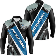Load image into Gallery viewer, Black And Blue Personalized Pickleball Jerseys For Men, Pickleball Polo Shirts Uniform IPHW6923