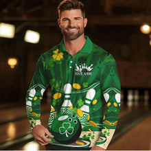Load image into Gallery viewer, Custom Green St Patrick'S Day Bowling Long Sleeve Polo Shirts For Men, Celtic Team Bowling Outfits IPHW8375