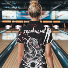 Load image into Gallery viewer, Custom Black And Red Thunder Lightning Dragon Bowling Team Polo Shirts For Women IPHW8556
