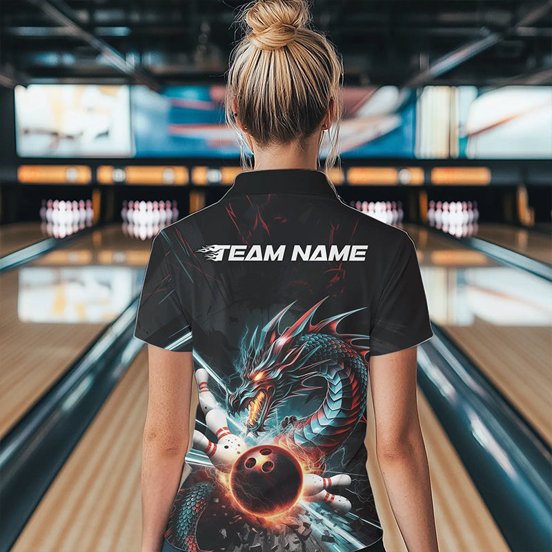 Custom Dragon Bowling Team Polo Shirt For Women, Dragon Bowling League Shirt Bowlers Outfit IPHW8559