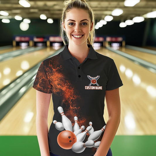 Custom Orange Bowling Polo Shirts For Women Bowling Team Jerseys Bowling League Shirts IPHW8881