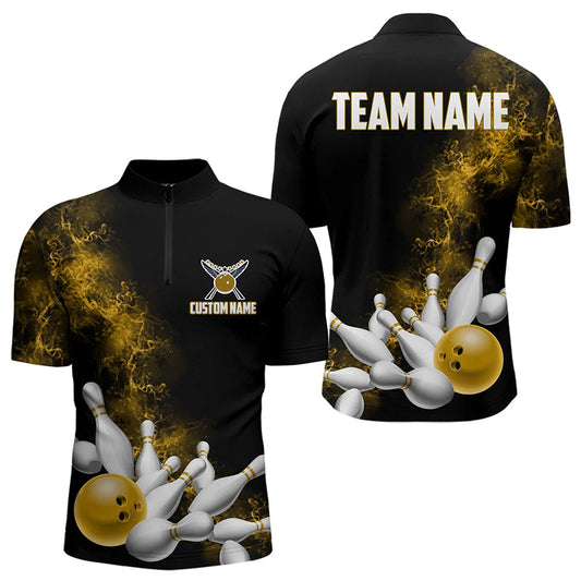 Custom Yellow Bowling Quarter-Zip Shirts For Men Bowling Team Jerseys Bowling League Shirts IPHW8882