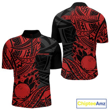 Load image into Gallery viewer, Custom Black And Red Maori Style Koru Spiral Tribal Men Bowling Quarter-Zip Team Shirt IPHW10956