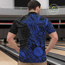 Load image into Gallery viewer, Custom Black And Blue Maori Style Koru Spiral Tribal Men Bowling Quarter-Zip Team Shirt IPHW10957