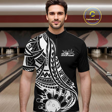 Load image into Gallery viewer, Custom Black And White Maori Style Koru Spiral Tribal Men Bowling Quarter-Zip Team Shirt IPHW10960