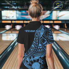 Load image into Gallery viewer, Custom Black And Blue Maori Style Koru Spiral Tribal Women Bowling Quarter-Zip Shirt IPHW10962