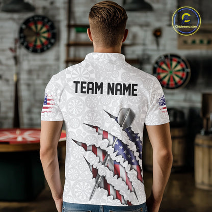 Custom Patriotic Dartboard Dart Men Polo Shirt With Silver Dart Steel, Dart League Shirt IPHW11637