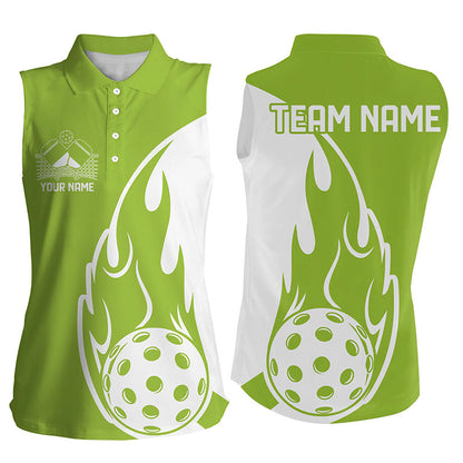 Custom Green Flame Pickleball Shirts For Women, Pickleball Team Uniform Women'S Outfit IPHW7453