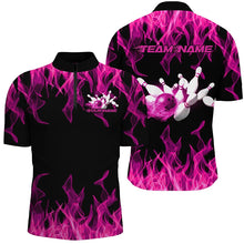 Load image into Gallery viewer, Black And Pink Vibrant Flame Custom Men's Bowling Team Uniform, Bowling Tournament Shirts IPHW7717