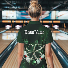 Load image into Gallery viewer, Custom Green Shamprock Saint Patricks Bowling Womens Polo Shirts, Lucky Bowling Team Shirt IPHW8572