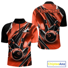 Load image into Gallery viewer, Custom Black And Orange Bowling Jerseys For Men, Bowling Team Quarter-Zip Shirts With Name IPHW10967