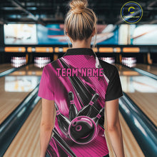 Load image into Gallery viewer, Custom Black And Pink Bowling Jerseys For Women, Bowling Team Polo Shirts With Name IPHW10968