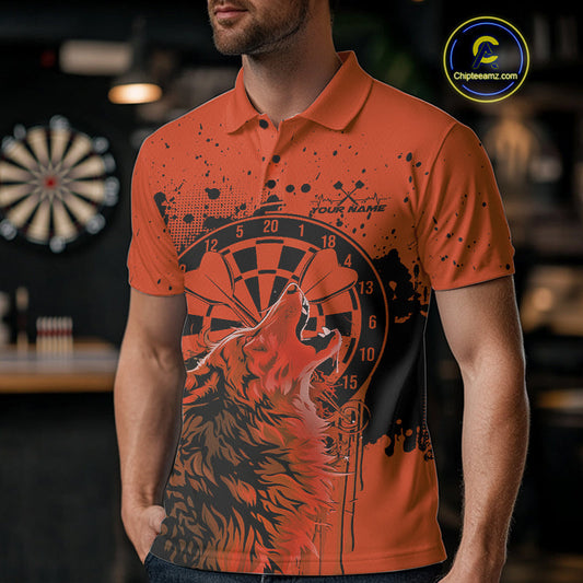 Custom Grunge Splatter Orange Wolf Dart Men Polo Shirt, Wolf Dart Team Jerseys IPHW10017