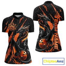 Load image into Gallery viewer, Custom Black And Orange Dragon Bowling Women Quarter-Zip Shirts, Team Bowling Jerseys IPHW10748