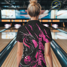 Load image into Gallery viewer, Custom Black And Pink Dragon Bowling Women Quarter-Zip Shirts, Team Bowling Jerseys IPHW10749