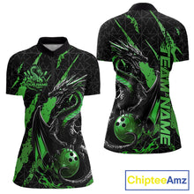 Load image into Gallery viewer, Custom Black And Green Dragon Bowling Women Quarter-Zip Shirts, Team Bowling Jerseys IPHW10750