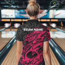 Load image into Gallery viewer, Custom Black And Pink Tribal Polynesian Bowling Women Shirts, Niho Mano Bowling Shirt IPHW10755