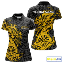 Load image into Gallery viewer, Custom Black And Yellow Tribal Polynesian Dart Team Women Shirts, Niho Mano Dart Shirt IPHW10763