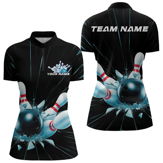 Custom Break Glass Bowling Quarter-Zip Shirts For Women, Bowling League Shirt Team Uniform IPHW8900