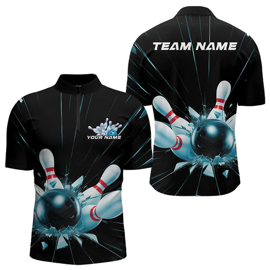 Custom Break Glass Bowling Quarter-Zip Shirts For Men, Bowling League Shirt Team Uniform IPHW8900
