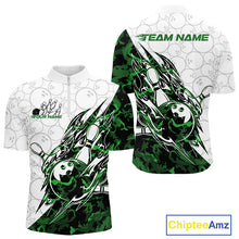 Load image into Gallery viewer, Custom Green Camo Bowling Men Quarter-Zip Shirt, Bowling Ball Pattern Team Jerseys IPHW10990
