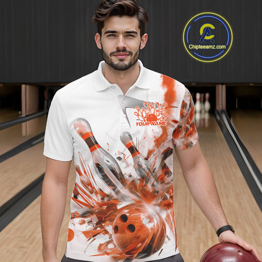 Custom Black And Orange Men Bowling Team Shirts, Bowling League Shirt Bowlers Outfit IPHW10785