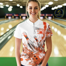 Load image into Gallery viewer, Custom Black And Orange Women Bowling Team Shirts, Bowling League Shirt Bowlers Outfit IPHW10785