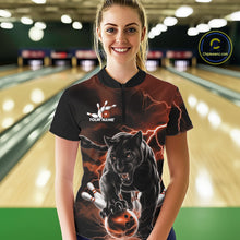 Load image into Gallery viewer, Orange Thunder Lightning Custom Panther Women Bowling Shirts, Panther Bowling Jerseys IPHW10791