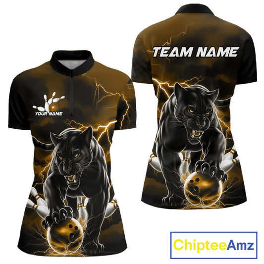 Yellow Thunder Lightning Custom Panther Women Bowling Shirts, Panther Bowling Jerseys IPHW10792