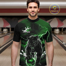 Load image into Gallery viewer, Green Thunder Lightning Custom Panther Men Bowling Quarter-Zip Shirts, Panther Bowling Jerseys IPHW10793