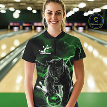 Load image into Gallery viewer, Green Thunder Lightning Custom Panther Women Bowling Shirts, Panther Bowling Jerseys IPHW10793