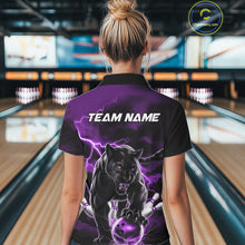 Load image into Gallery viewer, Purple Thunder Lightning Custom Panther Women Bowling Shirts, Panther Bowling Jerseys IPHW10795