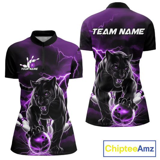 Purple Thunder Lightning Custom Panther Women Bowling Shirts, Panther Bowling Jerseys IPHW10795