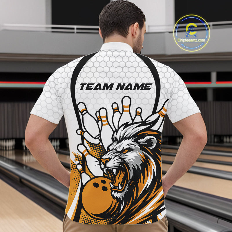 Custom Yellow Lion Bowling Men Quarter-Zip Shirt, Lion Bowling Team League Shirt IPHW10126