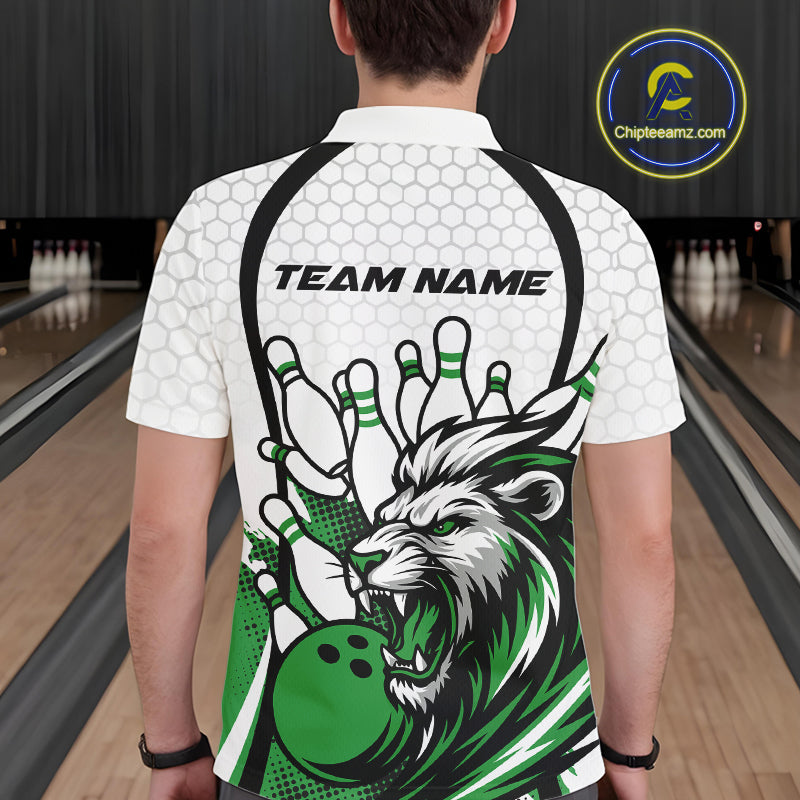 Custom Green Lion Bowling Men Polo Shirt, Lion Bowling Team League Shirt IPHW10127