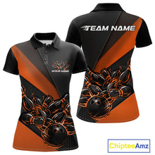 Load image into Gallery viewer, Custom Black And Orange Flame Women Bowling Shirts, Bowling League Shirt Bowler Jerseys IPHW11292