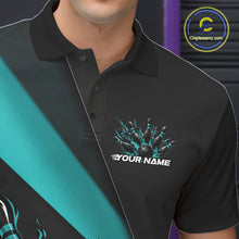 Load image into Gallery viewer, Custom Turquoise Blue Flame Men Bowling Team Shirts, Bowling League Shirt Bowler Jerseys IPHW11293