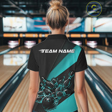 Load image into Gallery viewer, Custom Turquoise Blue Flame Women Bowling Shirts, Bowling League Shirt Bowler Jerseys IPHW11293