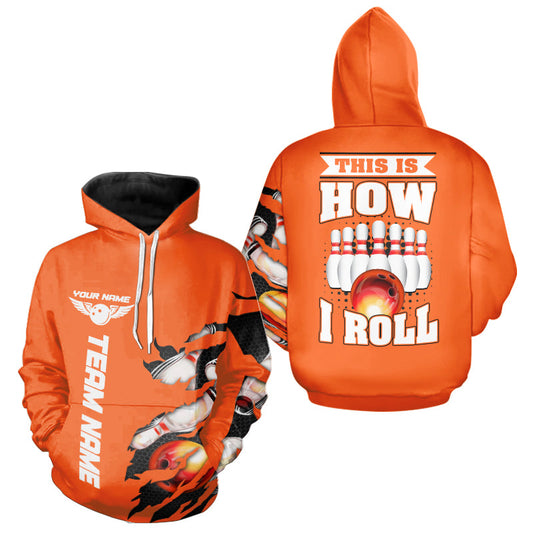 This Is How I Roll Custom Orange Bowling Team Hoodie Shirts For Men And Women With Custom Name IPHW5268
