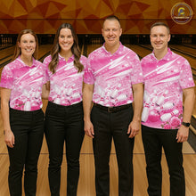 Load image into Gallery viewer, Custom Pink Heart Valentine Bowling Couples Shirt, Heart And Roses Bowling Husband And Wife Gifts With Name IPHW10516