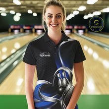 Load image into Gallery viewer, Custom Black And Blue Heart Bowling Women Polo Shirt, Hexagon Bowling Team Jerseys IPHW11307