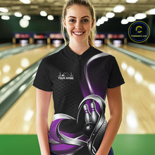Load image into Gallery viewer, Custom Black And Purple Heart Bowling Women Quarter-Zip Shirt, Hexagon Bowling Jerseys IPHW11308