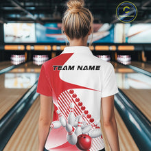 Load image into Gallery viewer, Custom White And Red Bowling Ball And Pins Women Quarter-Zip Shirt, Bowling Team Jerseys IPHW11318