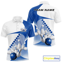 Load image into Gallery viewer, Custom White And Blue Bowling Ball And Pins Men Polo Shirt, Bowling Team Jerseys IPHW11319