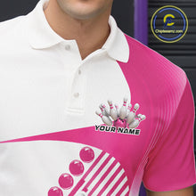 Load image into Gallery viewer, Custom White And Pink Bowling Ball And Pins Men Polo Shirt, Bowling Team Jerseys IPHW11320