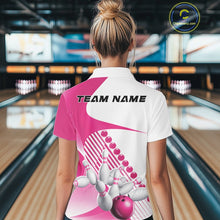 Load image into Gallery viewer, Custom White And Pink Bowling Ball And Pins Women Polo Shirt, Bowling Team Jerseys IPHW11320