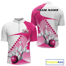 Load image into Gallery viewer, Custom White And Pink Bowling Ball And Pins Men Quarter-Zip Shirt, Bowling Team Jerseys IPHW11320