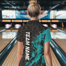 Load image into Gallery viewer, Black And Blue Custom Bowling Tournament Polo Shirts For Women, Bowling Pattern Team Jerseys IPHW8420