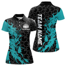 Load image into Gallery viewer, Black And Blue Custom Bowling Tournament Polo Shirts For Women, Bowling Pattern Team Jerseys IPHW8420